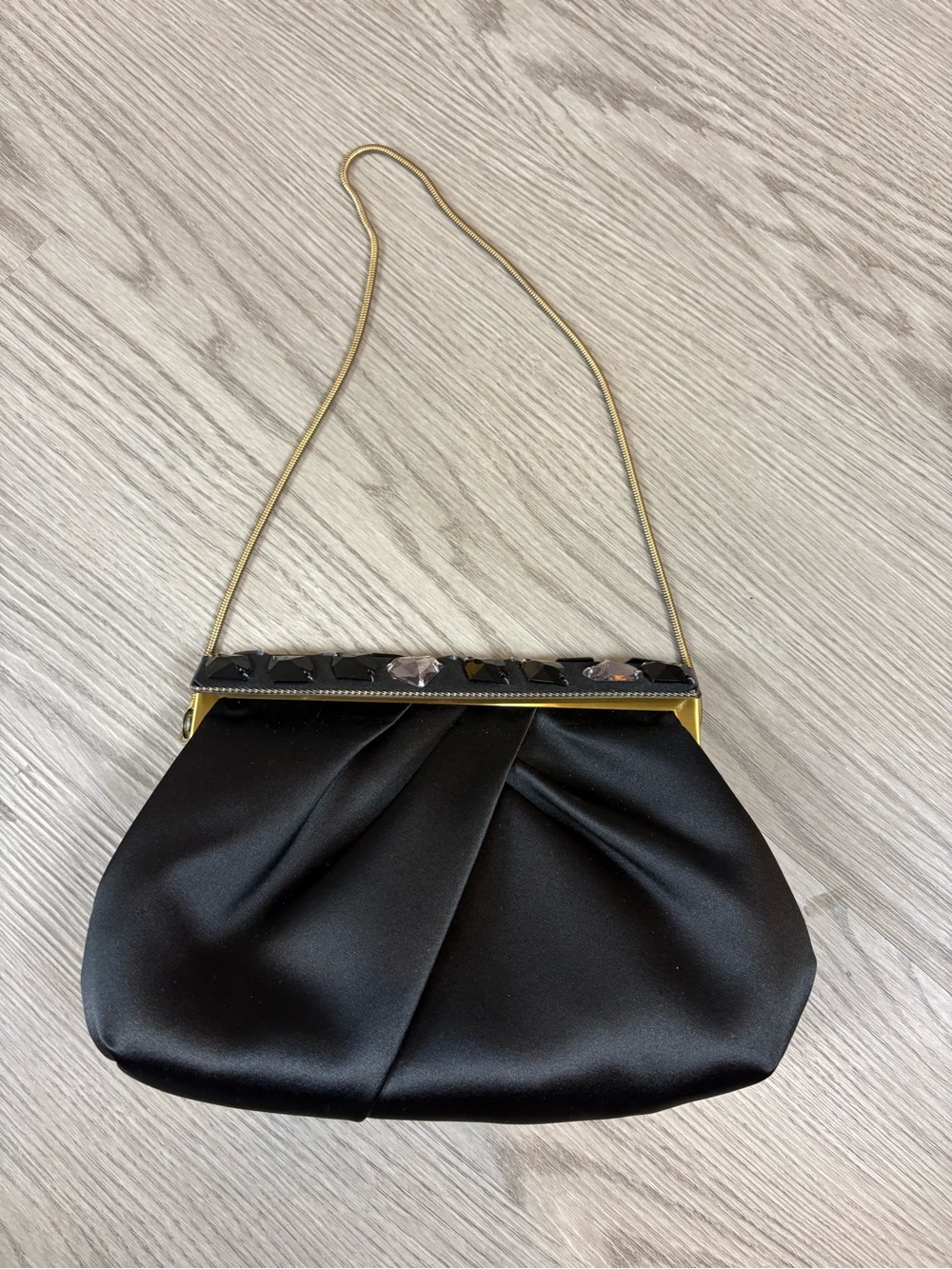 Kate Landry Black Satin Wristlet with Gold Frame